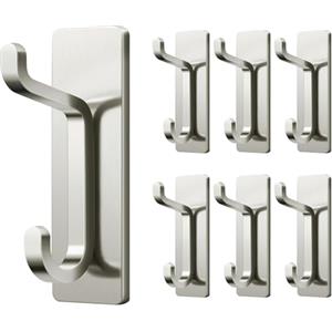 pickpiff Gancio Adesivo Da Parete, Porta Asciugamani Da Bagno, Ganci Adesivi Strofinaccio Da Cucina, Gancio Appendiabiti, Fissaggio a Parete Senza Foratura, Impermeabile, Antiruggine, Argento, 6 Pezzi