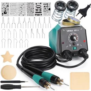 YIHUA 939-VI Pirografo per Legno a Doppia Penna con 23 Punte di Filo di Forme Diverse, Penna Staccabile per Pirografia, 6 Pezzi di Legno, 6 Stencil, Cacciavite e Pinzette