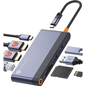 NOVOO Docking Station USB C Hub Dual HDMI 8 in 1 Adattatore con, 2 HDMI, Gigabit Ethernet, PD 100 W, 2 USB A, lettore di schede SD&TF per MacBook Air/Pro M2, Dell, XPS 15, HP, Lenovo e molto altro