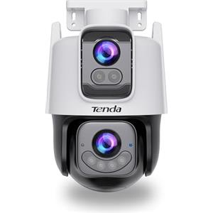 Tenda Telecamera Wi-Fi Esterno 2K+2K,360° PTZ Videocamera Sorveglianza Esterno con Doppia Lente,FHD Tracciamento Automatico,IP65, Visione Notturna a Colori, Audio Bidirezionale,Rilevamento veicoli CH9