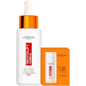 L'Oreal Paris L'Oréal Paris Revitalift Clinical Siero Viso 12% Pura Vitamina C Anti Età con Vitamina E e Acido Salicilico 30ml + Fluido Quotidiano SPF 50+ Anti-UV Bundle Routine - Set da 4