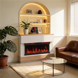 HOMAVO 36" Caminetto Elettrico, 1000W/2000W Camino Elettrico, 12 Colori di Fiamma 3D, Telecomando, incluido Mobile, con Striscia LED