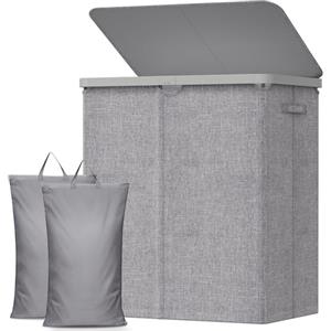Lifewit Cesto Portabiancheria, Cesta Panni Sporchi con coperchio, Laundry Basket con Plastica Manici, Porta Biancheria Sporca per Bagno, Lavanderia, Camera da Letto, 145 L, Grigio Chiaro