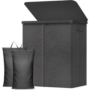 Lifewit Cesto Portabiancheria, Cesta Panni Sporchi con coperchio, Laundry Basket con Plastica Manici, Porta Biancheria Sporca per Bagno, Lavanderia, Camera da Letto, 145 L, Grigio Scuro