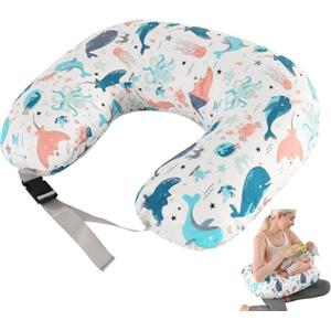 JOVELL Cuscino per l'Allattamento, Cuscini da Allattamento di Taglia Grande per Mamma e Neonato, Cuscino per Allattamento e Gravidanza in Cotone con Cinghia Regolabile alla Vita e Copertura Rimovibile