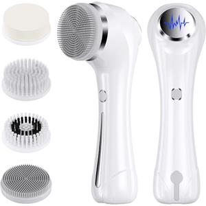 Rkdely Spazzola Pulizia Viso, 2-In-1 Massaggiatore Viso con EMS e riscaldamento, Spazzola Viso Elettrica con 4 Testine Intercambiabili per Pulizia Profonda, Per Detergere In Profondità