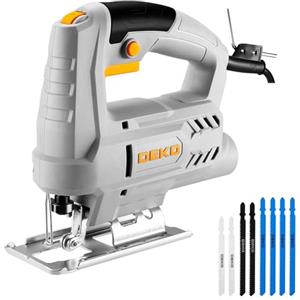 DEKOPRO Seghetto Alternativo Elettrico: DEKOPRO 400W Seghetto per Legno Seghetti Alternativi, 6 Velocità Variabili 0-3000 SPM, Taglio Inclinato ±45° con 8 Lame per Legno, Metallo e Plastica