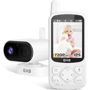 GHB Baby Monitor 2.8", 2000mAh Batteria, Schermo IPS HD Audio Bidirezionale, VOX Visione Notturna, Monitoraggio Temperatura, 8 Ninne Nanne