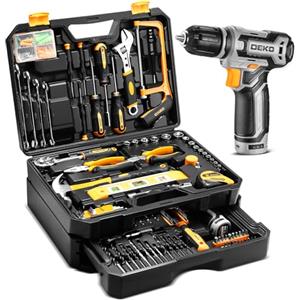 DEKO Cassetta Attrezzi Completa con Trapano Avvitatore Batteria 12V, 238 Pezzi Valigetta con Set Completo di Punte