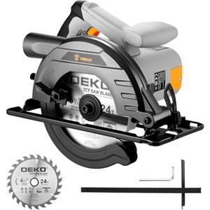 DEKOPRO Sega circolare per legno Sierra Circular 1200W: DEKOPRO Sega circolare con binario guida, Hoja de sierra Ø165mm(24T), Profondità massima di taglio 55mm (90°), 33mm (45°), Ideale per Tagliare Legno