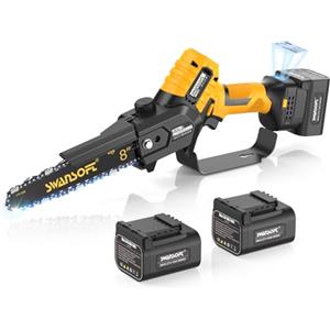 SWANSOFT Mini motosega a batteria da 8 pollici con lubrificazione automatica, sega da potatura a batteria professionale 600 W/2 * 4000 mAh/21 V, motosega elettrica da potatura per frutteti, agrumi e uliveti