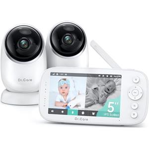Dr.Care Baby Monitor 2 Cameras - Senza WiFi a Bassa Radiazione, Schermo 5" HD 1080P, Visione Notturna e Rotazione 360°, Batteria 5000 mAh Lunga Durata, VOX, Audio Bidirezionale