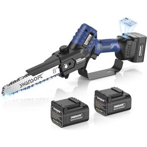 SWANSOFT Mini motosega a batteria, 8 pollici 600 W/21 V/4000 mAh*2, motosega elettrica professionale con lubrificazione automatica, sega a batteria per potatura per tagliare la legna in frutteti e uliveti.