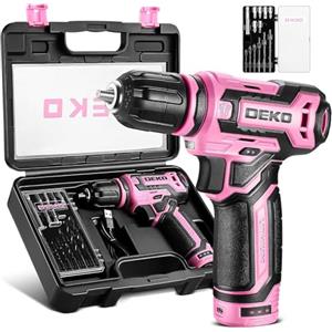 DEKOPRO DEKO PRO Trapano Avvitatore Batteria 12 V - Trapano Avvitatore Rosa con Confezione Regalo per Donna,Accessori 13 Pezzi,Trapano Elettrico per Forare e Serrare/Allentare Viti