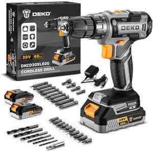 DEKOPRO Kit Trapano a Batteria: DEKOPRO 20V Trapano Avvitatore a Batteria con 2 Batterie e Caricabatterie, 40 Nm, 2 Velocità e LED, Ideale per Progetti Domestici, Fai da te, Grigio