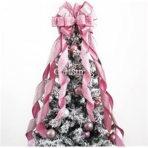 MEEDEE Puntale per albero di Natale rosa largo 30,5 cm di larghezza, fiocchi di Natale in velluto rosa glitterati per albero di Natale (1 confezione)