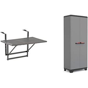 greemotion 416505 Tavolino Pieghevole da Balcone, Regolabile in Altezza, Grigio, Piccolo & Keter Armadio Portascope Stilocon 3 Ripiani Regolabili, Colore Grigio, 68 x 39 x 173 cm