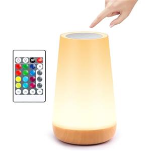YverLand Lampada da Comodino, Luce Notturna Bambini LED, Abat Jour da Comodino con 13 Colori RGB, Luminosità Regolabile, 3 Modi d'Illuminazione, Touch y Telecomando, Batteria Ricaricabile (Conica 1)