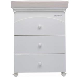 Foppapedretti Bagnetto Fasciatoio IlBagnetto, Legno, Made in Italy, 3 Cassetti, Piano Fasciatoio Ribaltabile, Vaschetta Anatomica Estraibile, 4 ruote, Materissani Incluso, 89x46x69 cm, Bianco