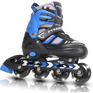 PIPIZHU Pattini in linea per bambini regolabili per ragazzi con tutte le ruote che si illuminano, per principianti grandi pattini a rotelle per bambini (Blu, M (34-37 EU))