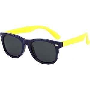 DRERIO Occhiali da Sole Bambino UV400 in Silicone Flessibile Occhiali da Sole Polarizzati Rotondi per Ragazzo Bambina dai 3 ai 12 anni Occhiali per Bambini (Blu Scuro e Giallo)