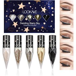 Catime 5 Colori Glitter Liquido Eyeliner, Eyeliner di Paillette Metallic Impermeabile Lunga Durata, Ombretti Scintillanti per Trucco Festival Feste (B)