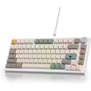 SOLIDEE tastiera gaming meccanica 75 percento,Tastiera Retroilluminata RGB,tastiera meccanica hot swappable/tastiera Gasket,82 tasti TKL NKRO Compatto tastiera con manopola del volume(82 Gray Beige)