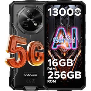 DOOGEE Fire 7 Rugged Smartphone 5G, Gemini AI 16GB+256GB/2TB Telefono Cellulare, 13000mAh Telefono Indistruttibile, 64MP+16MP Rugged Phone, Android 15/MTK 6300 Octa Core/Dual SIM/NFC/GPS/IP68/BT5.2
