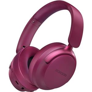 RORSOU B8 Cuffie Bluetooth su orecchio, 6 EQ modalità musicale e cuffie basse basse profonde da 50 ore con microfono, leggero Stereo pieghevole HiFi Rosso