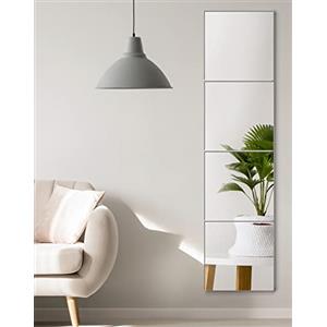 QWORK® 4 pezzi specchio adesivo da parete, acrilico specchietti autoadesivi per piastrelle, 20x20 cm, per soggiorno, camera da letto, bagno