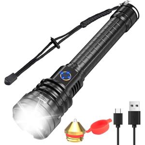 WholeFire Torcia LED Potente Professionale 90000 Lumens, 5 Modalità USB Ricaricabile XHP90 Torcia Elettrica, Alta Potenza Regolabile Focus Impermeabile Militare Torcia per Campeggio Sport All'aperto