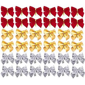 Bkrdty Archi di Decorazione Natale 36 pezzi Natale Archi del Nastro Argento Rosso Oro Archi del Nastro Ornamenti per Albero di Ghirlande di Natale Anno Nuovo Decorazione