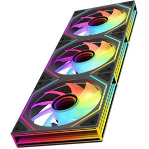 TZMRIT Prism 6MAX - Ventola per PC RGB da 120 mm, 3 pezzi [Rettangolo Infinity Mirror MAX][1850±10% RPM] 5V3PIN ARGB e 12V4PIN PWM, colore: Nero