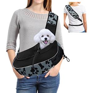 Gloppie Borsa Morbida con Design a Tracolla Cani e Gatti - Borsa da Viaggio Porta Animali Domestici & Cuccia Estiva per Cane Trasportino Pet Taglia Media Portatile Gabbia per Gatti, Grigio e Zampa Motivo M