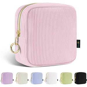 Playexen Piccola Pochette Donna Trousse Trucchi Piccolo Beauty Case da Viaggio per Cosmetici Organizer Trousse da Borsetta Ragazza Portatile per Mini Accessori in Velluto a Coste per Amica Compleanno(Rosa)