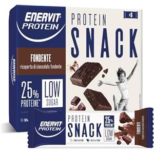 Enervit, Protein Snack al Cioccolato Fondente, Low Sugar, Barrette Proteiche, Per uno Spuntino Goloso e Per il Controllo del Peso, Ricche in Fibre, Senza Glutine, 8 Barrette da 27g
