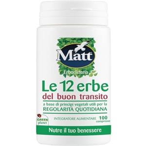 Matt, Le 12 Erbe del Buon Transito, Integratore Alimentare a Base di Principi Vegetali Utili per la Regolarità Quotidiana, Favorisce la Funzione Digestiva, Confezione da 100 Compresse