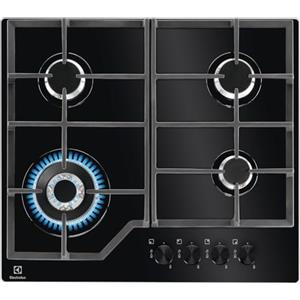Electrolux Piano Cottura Gas EGM6343YAK Serie 600 Gas on Glass 60cm da Incasso, 4 Fuochi, Bruciatore Wok, Precisa Regolazione della Fiamma, Semplice da Pulire, Sicurezza Sicurgas, 590x520cm, Nero