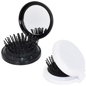 DEARBAG 2 Pezzi Spazzola per Capelli Pieghevole con Specchio da Viaggio, Portatile Rotonda Pettine per Capelli Pieghevoli, Mini Pettine per Massaggio per Capelli per Uomini Donne e Ragazze, Nero + Bianco