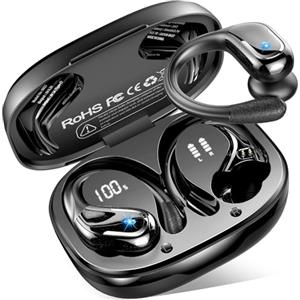 Rulefiss Cuffie Bluetooth Sport, 2026 Auricolari Bluetooth 5.4 con 3D Bass Stereo, 75 Ore Cuffie Wireless con 4 ENC HD Mics, IP7 Impermeabile Cuffiette con Display LED, Cuffie Senza Filo per Palestra/Running