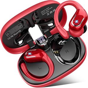 Rulefiss Cuffie Bluetooth Sport, 75 Ore Auricolari Bluetooth 5.4 con 4 ENC Mics, Stereo Cuffiette Bluetooth Antirumore, IP7 Impermeabili Cuffie Wireless con Display LED, Cuffie Senza Filo per Palestra/Running