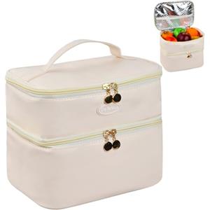 DEARBAG Borsa Termica Porta Pranzo, Borsa Termoisolante per Pranzo, Borse Termica Piccola, Frigo, con ampia apertura, impermeabile, per Lavoro, Viaggi, Ufficio e Picnic (Beige)