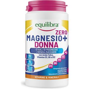 Equilibra Magnesio Donna 200g - Integratore in Polvere con 3 Sali di Magnesio, Vitamine D3, B6, B12 e Acido Folico, Zero Zuccheri, Sapore Agrumato