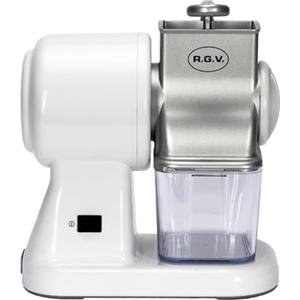 RGV Robusta Junior - Grattugia Elettrica con Rullo in Acciaio Inox Ø58x82 mm, 150W, Tramoggia in Alluminio Lavabile, Contenitore Estraibile con Coperchio Salvafreschezza