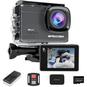 Apexcam M90 Action Cam 4K60FPS 64MP Con 128GB Scheda WIFI EIS Sport Camera Touchscreen Fotocamera subacquea 40m Impermeabile 8X Zoom 2,4G Telecomando 2x1350 mAh Batterie Set di Accessori