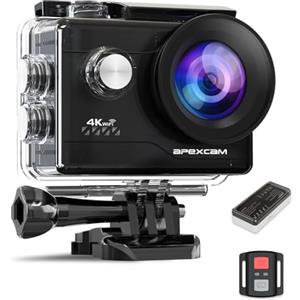 Apexcam 4K 60FPS EIS Action Cam 64MP WiFi Sports Camera Ultra HD Telecamera subacquea 40M Videocamera Impermeabile 2.4G Telecomando Time Lapse 2x1350mAh Batterie