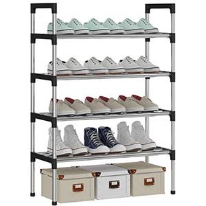 AcornFort S5 Scarpiera a 4 Ripiani, Scaffale Portascarpe, Organizzatore per Scarpe per 8-12Paia di Scarpe, 30 x 56 x 80 cm, 16mm Addensare Extra Pipa, Corridoio, Camera da Letto (Silver)