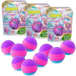 INKEE Pack Color Rainbow World - 9 confezioni di bombe da bagno profumate per bambini, 9x palline da bagno con 3 diversi strati colorati (rosa, viola e blu), zucchero filato e profumo di olio di argan