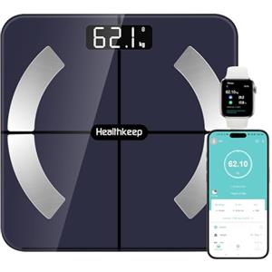Healthkeep Bilancia Intelligente Impedenziometrica Bluetooth con App, Bilancia Digitale Smart per Grasso Corporeo, BMI, Peso, Massa Muscolare, Acqua Corporea, Proteine, Metabolismo Basale (BMR) - Nero