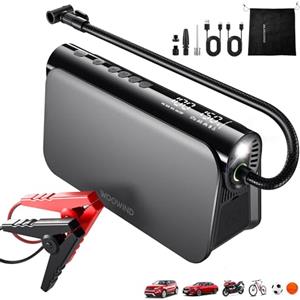 Woowind 3-in-1 Avviatore Batteria Auto con Compressore 150 PSI/10,3BAR, Booster Avviamento Auto 12V e Power Bank 65W - Avviatore di Emergenza per Auto 6.0L / Diesel 3L, 16000 mAh con Torcia LED